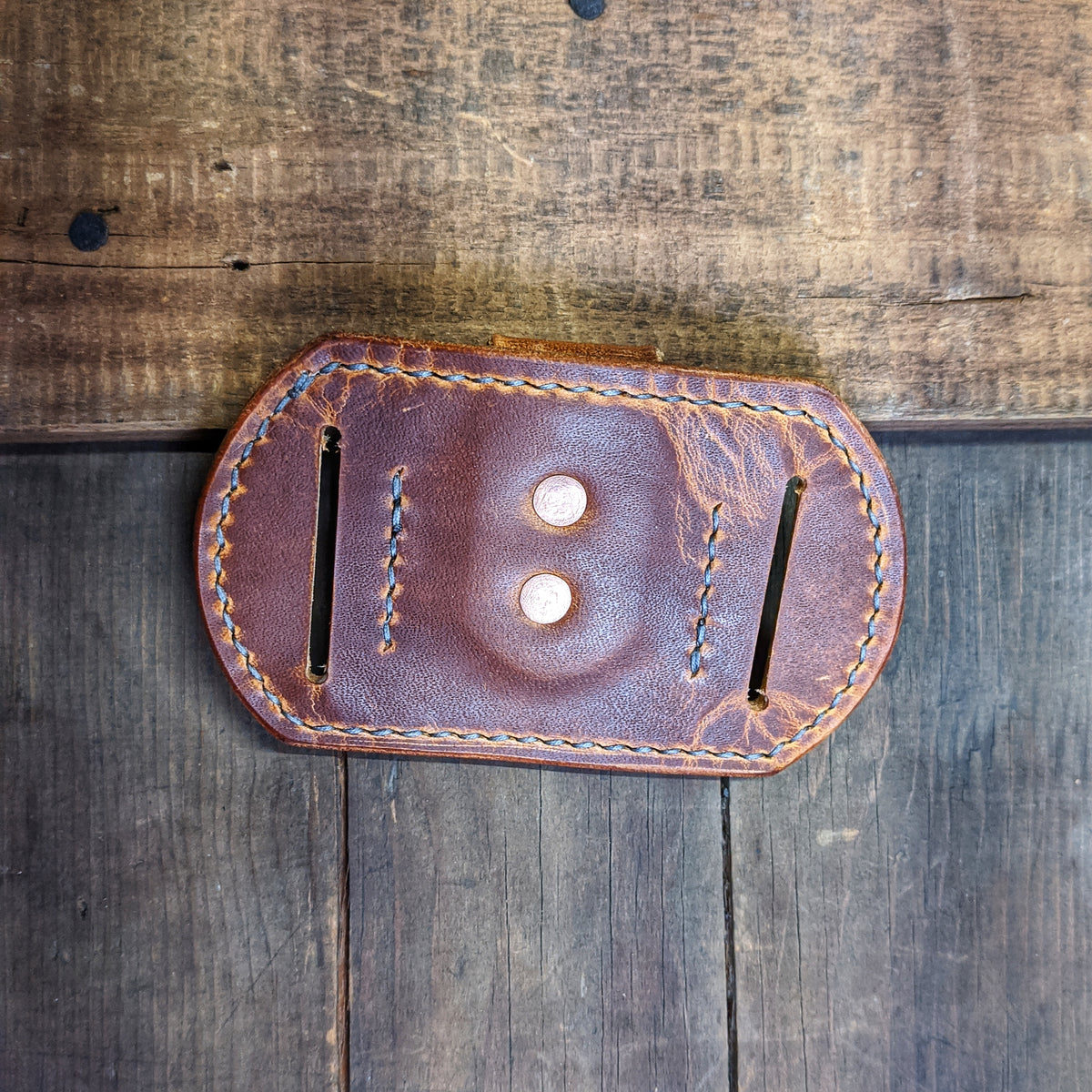 Caliber Leather Company Pocono - Belt Key Clip - Utility Belt Keychain Brown / Antique Brass / No - Hand Stitch Along Belt Holes