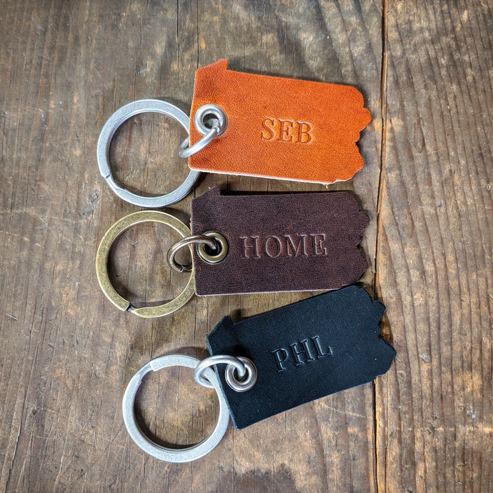 Personalized Leather Pennsylvania State Outline Keychain - Caliber Leather Company