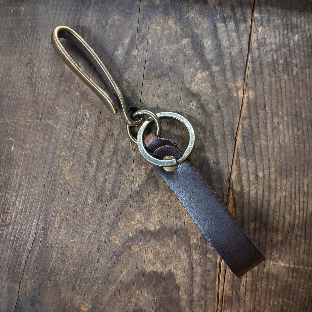 Spring Mount Loop Japanese Fish Hook Horween Leather Personalized Keychain