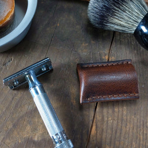 Leather Double Edge Safety Razor Shaver Travel Cover - Caliber Leather Company