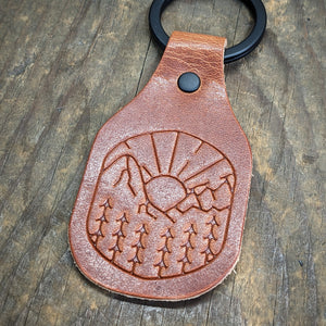 Mountain sunrise leather keychain - Caliber Leather Company
