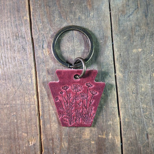 Pennsylvania Keystone Flowers Leather Keychain