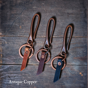 Caliber Leather Company Spring Mount - Japanese Fish Hook Personalized Horween Leather Keychain Antique Copper / English Tan