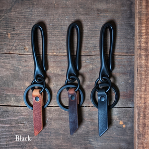 Caliber Leather Company Spring Mount - Japanese Fish Hook Personalized Horween Leather Keychain Black / Black
