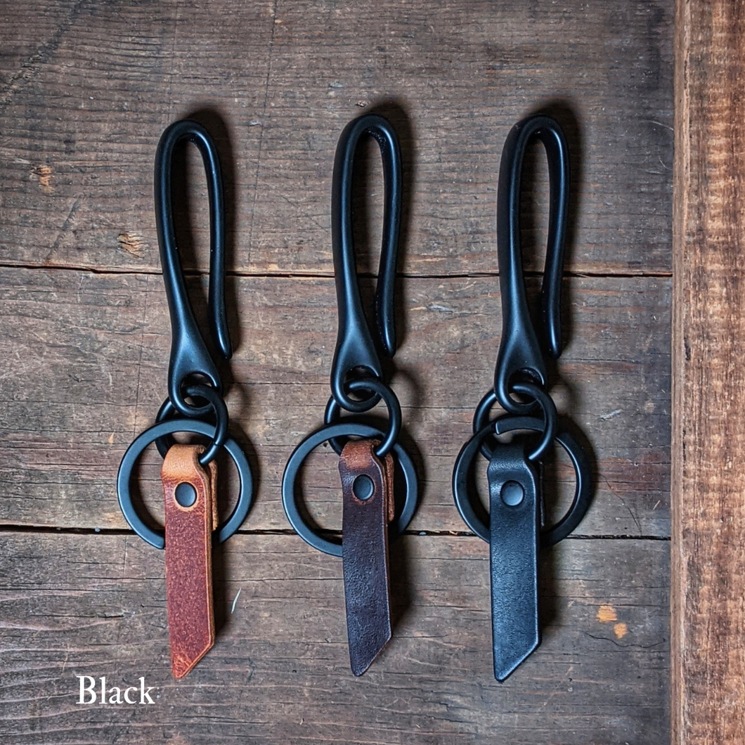 Spring Mount - Japanese Fish Hook Personalized Horween Leather Keychain - Caliber Leather Company