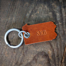 Load image into Gallery viewer, Personalized Leather Pennsylvania State Outline Keychain - Caliber Leather Company