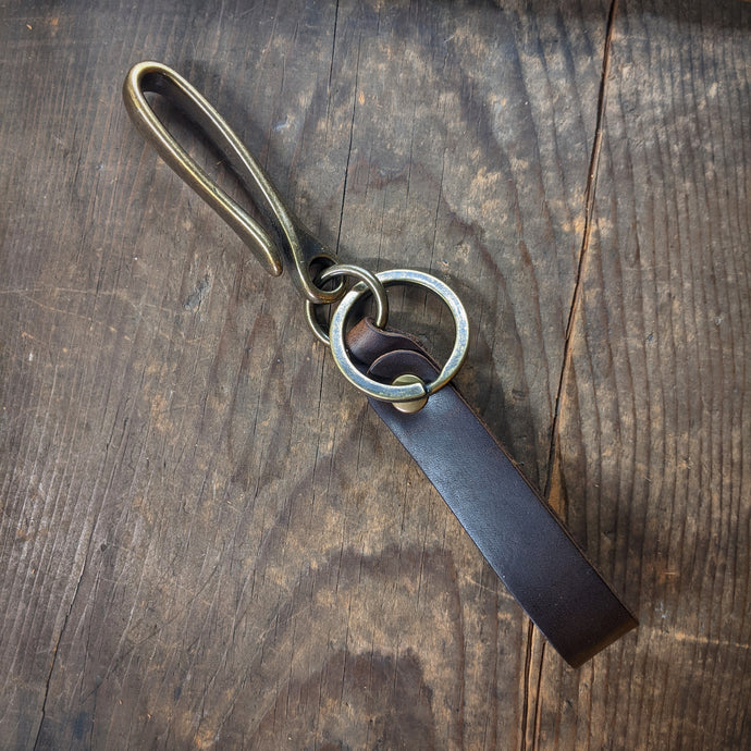 Personalized Japanese Fish Hook Horween Leather Loop Keychain - Caliber Leather Company