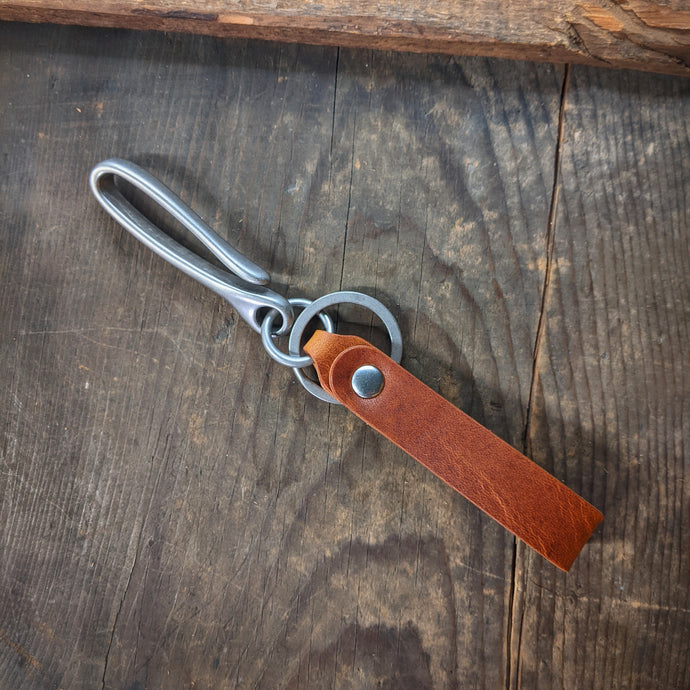 Personalized Japanese Fish Hook Horween Leather Loop Keychain - Caliber Leather Company