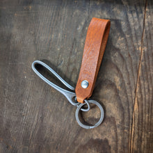 Load image into Gallery viewer, Personalized Japanese Fish Hook Horween Leather Loop Keychain - Caliber Leather Company