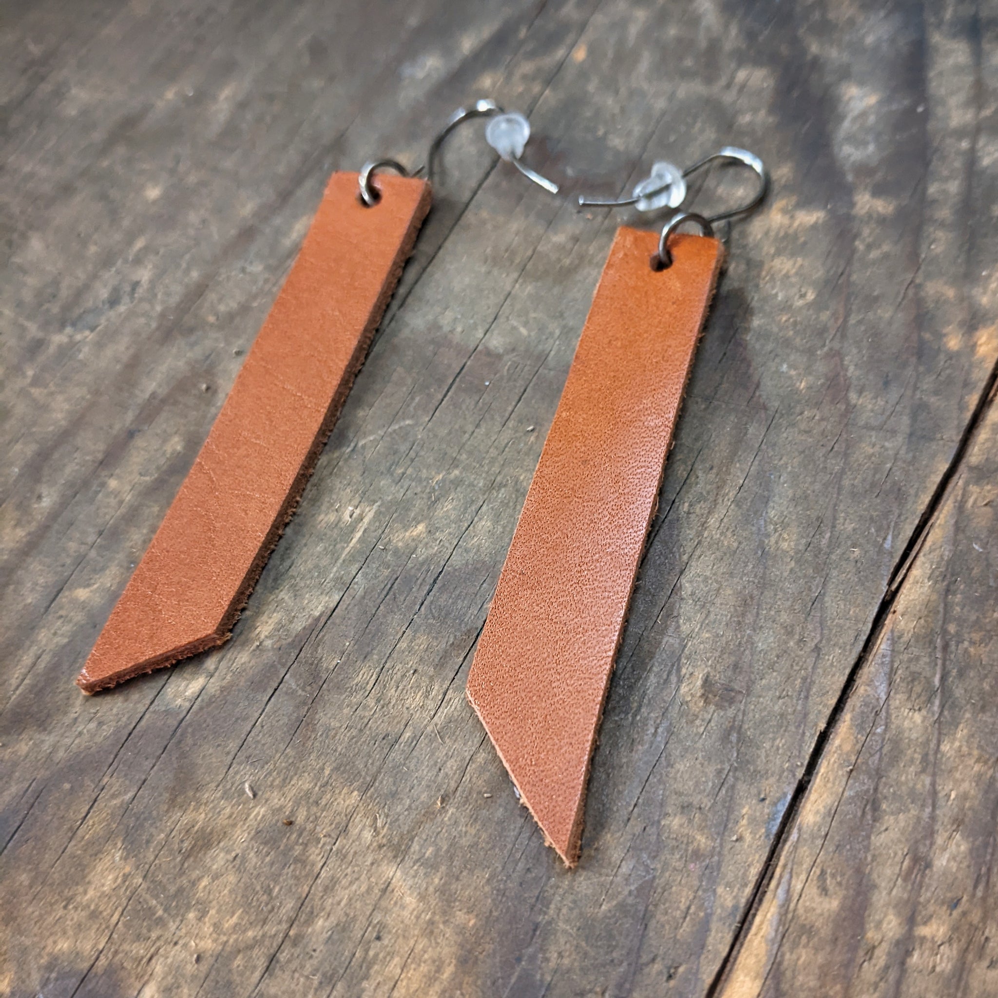 Simple Leather Earrings - Long Leather Strip Dangle Drop Earrings Black