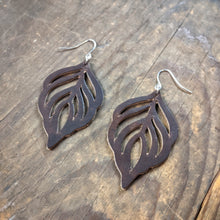 Load image into Gallery viewer, Leather Monstera Leaf Earrings - Dangling Swiss Cheese Plant Leaf Shape - Caliber Leather Company