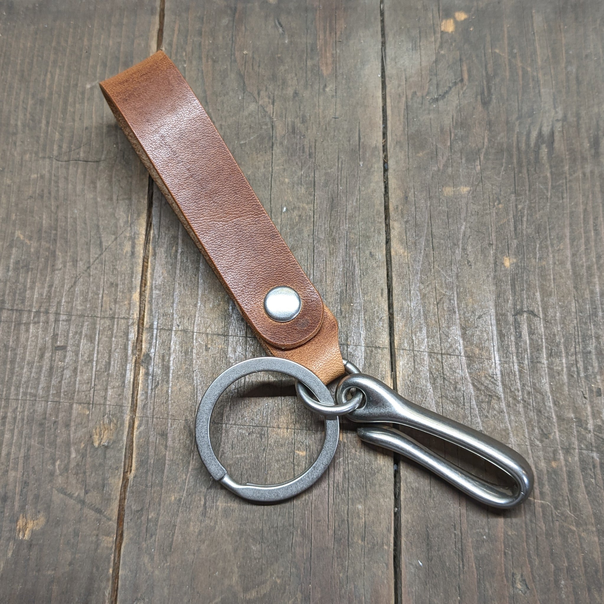 Caliber Leather Company Hemlock Loop - Mini Japanese Fish Hook Personalized Horween Leather Keychain Black / Brown Nut