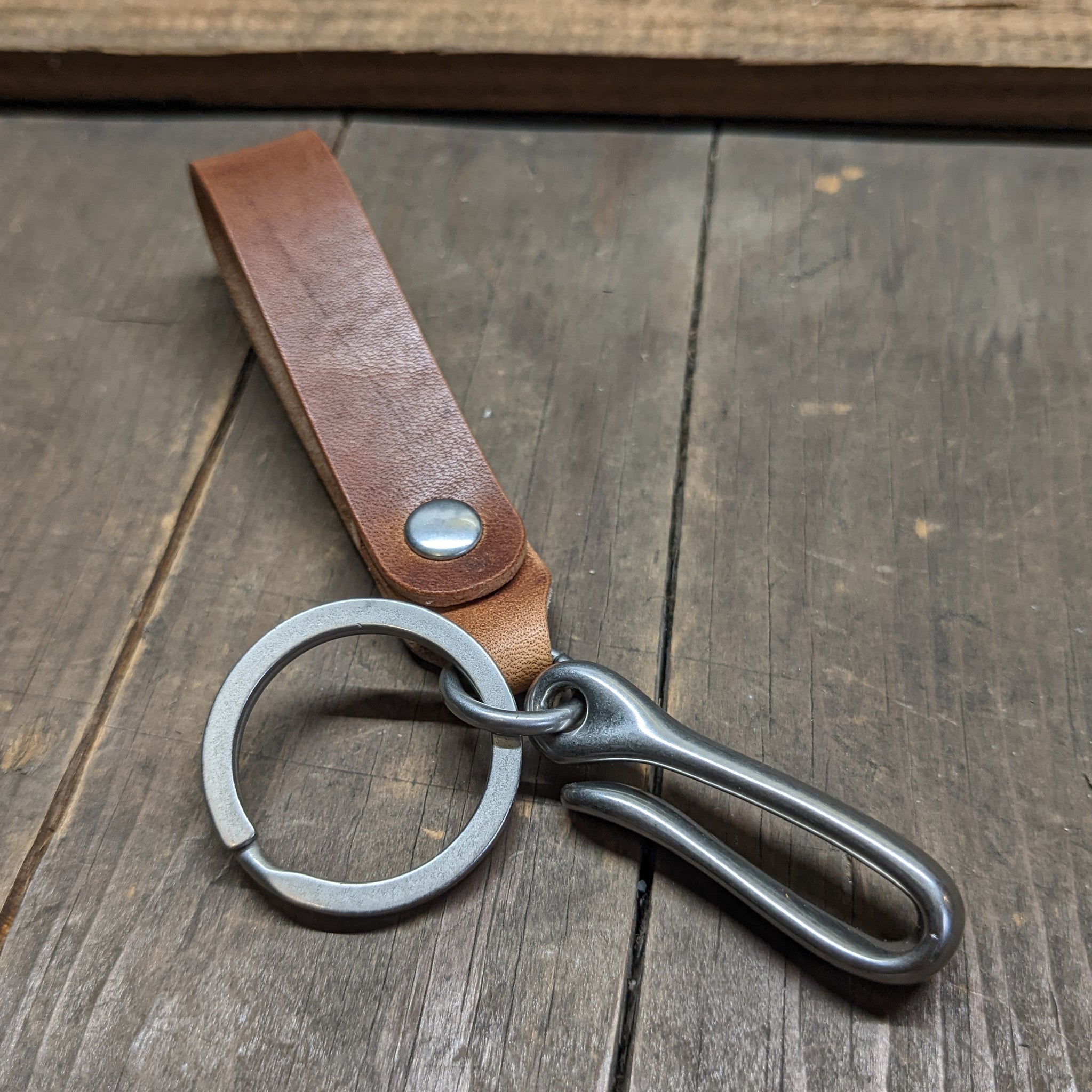 Japanese Fish Hook Keychain, Handcrafted Leather Keychain