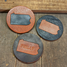 Load image into Gallery viewer, Round Leather Coaster - Pennsylvania State - Caliber Leather Company
