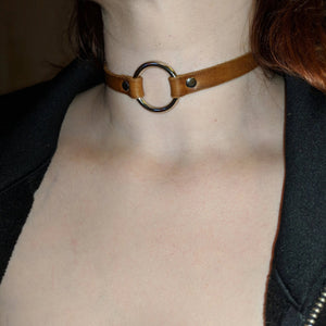 Leather Choker Metal O Ring Necklace - Caliber Leather Company